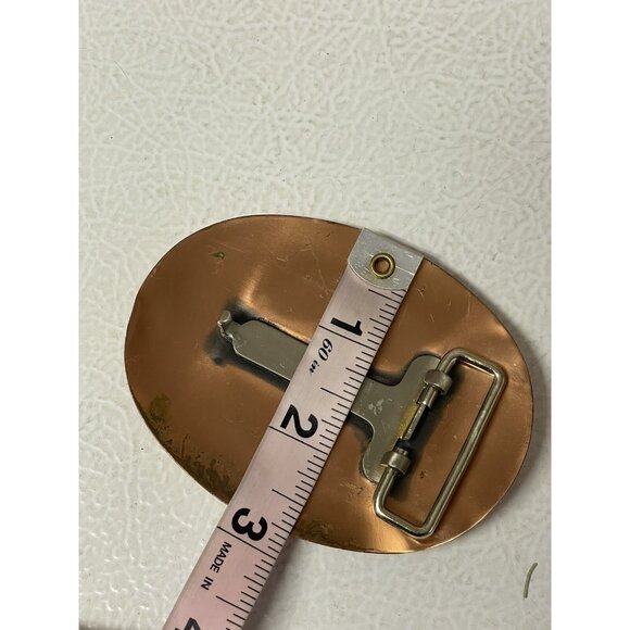 Vintage Belt Buckle Solid Copper Turquoise Inlay Nickel Silver Bell - Picture 15 of 16